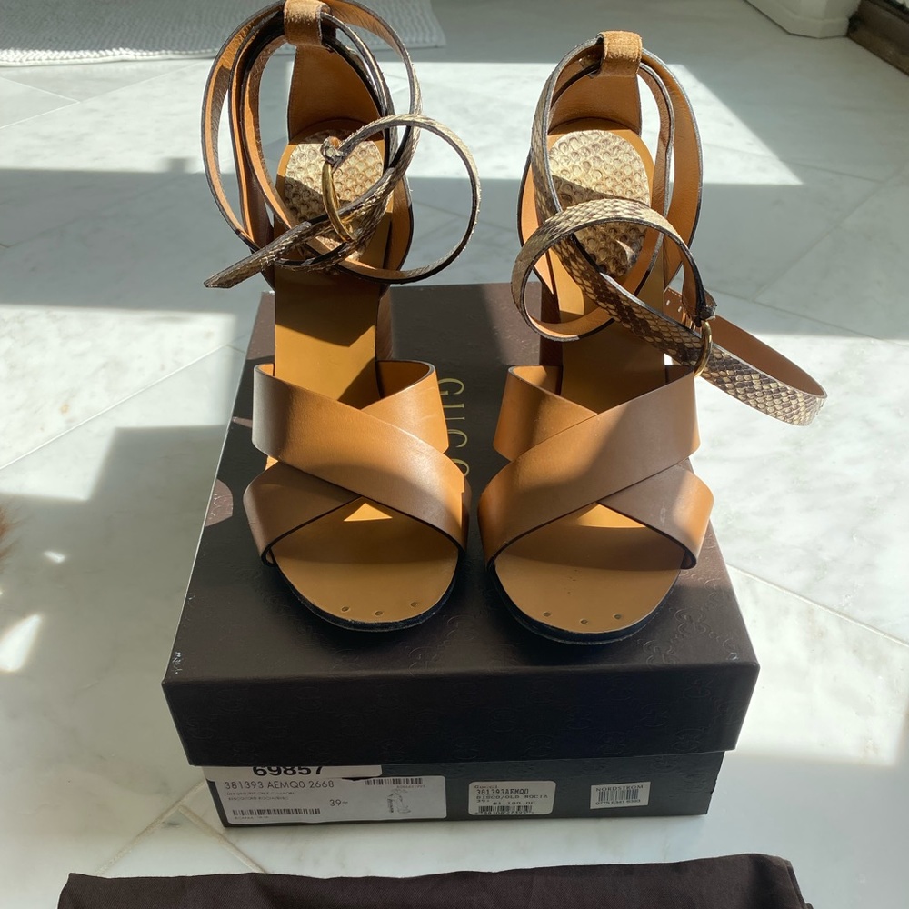 Gucci Python Ankle Wrap Heel Sandal - image 1